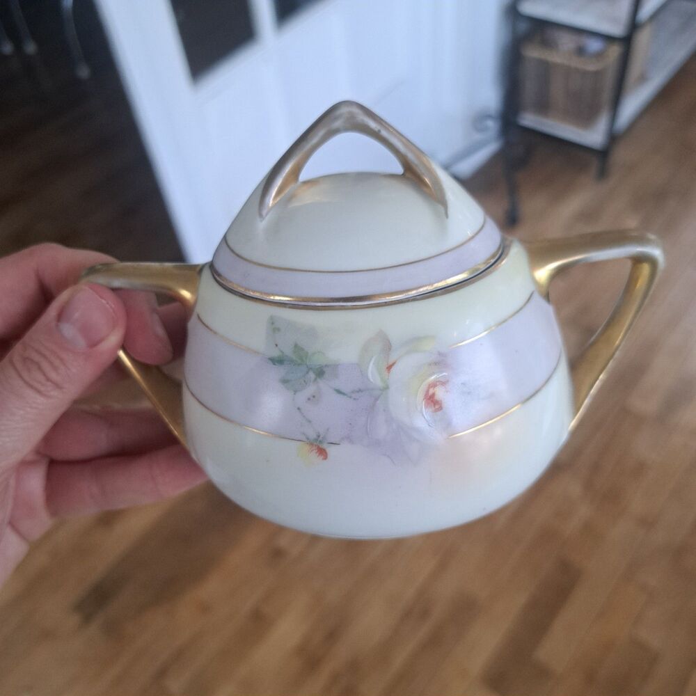 Vintage Royal Rudolstadt Sugar Bowl Ceramic Dish Prussia Hand Painted Floral